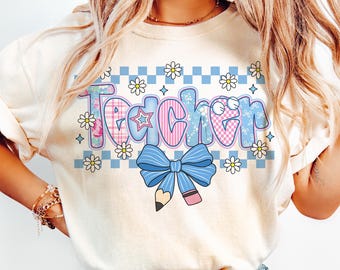 Coquette Teacher , Preppy Floral Teacher Sublimation Design, Cute Pastel Back to School Shirt Graphic, Retro Girly Teacher