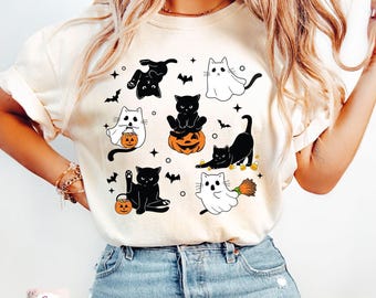 Cute Halloween Ghost Boo Cat , Halloween Cat , Halloween Shirt , Halloween Pumpkin Cat , Autumn Sublimation Shirt Designs