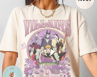 Koszulka Comfort Color® Vintage Villains Walt Disney Koszulka Disney Halloween Koszulka czarownicy Koszulka Disney Halloween Koszulka z motywem złoczyńcy, 0242