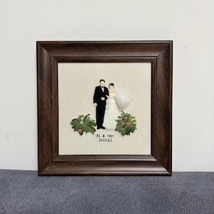 Portret haftowany na zamówienie, spersonalizowany obraz haftowany dla pary młodej, wyjątkowy prezent na rocznicę, ręcznie szyta dekoracja ścienna