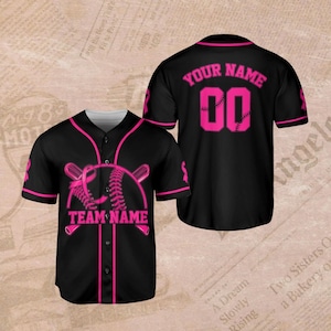 Custom Pink Ribbon Baseball Jersey – Breast Cancer Awareness, Team Name, Name & Number