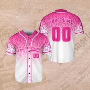 Custom Pink Ribbon Baseball Jersey – Breast Cancer Awareness, Team Name & Number
