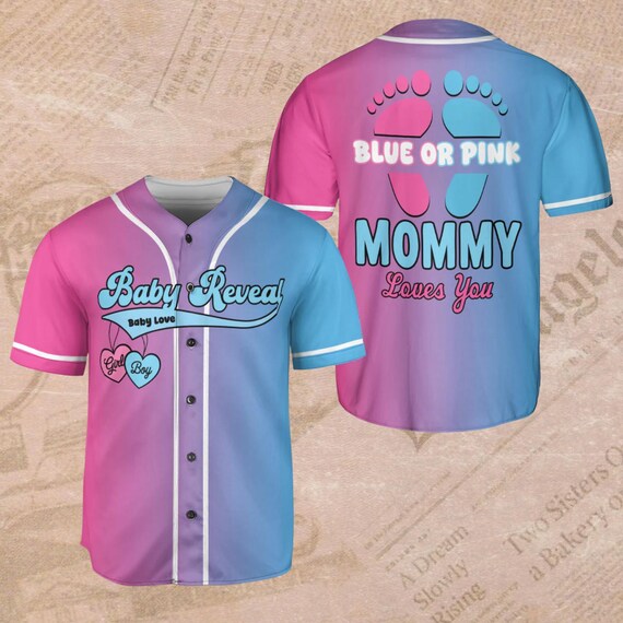 Gender Reveal Baseball Jersey – Blue or Pink “mommy Loves You