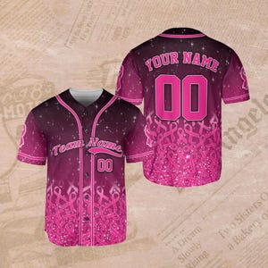 Personalisiertes Pink Ribbon Baseball Jersey - Brustkrebsbewusstsein, personalisierter Teamname und Nummer