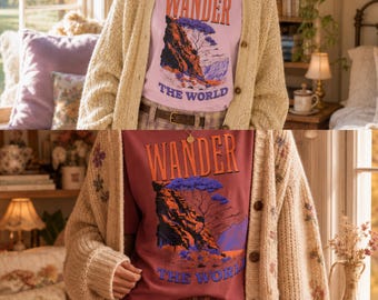 Wander The World Vintage Washed T-shirt | Mountain Cliff Graphic T-shirt | Comfort Colors 1717