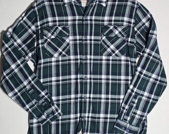 Weatherproof Vintage Dark Green White Plaid Heavy Flannel Large