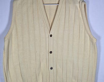 Vintage 90er Jahre Shenandoah Grandpacore Strickweste mit Knopfleiste, Gelb, Herren XL
