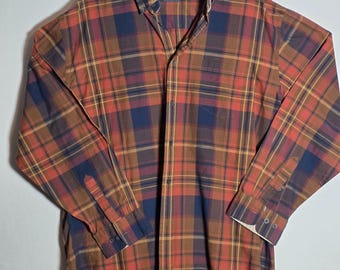 Vintage 90s Nautica Orange Plaid Button Up Shirt Boxy Large Retro Fit