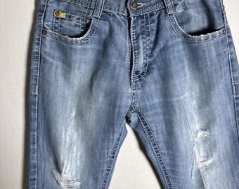 Vintage Y2K Southpole Jeans Herr 30x30 Blå Baggy Distressed Kontrastsömmar