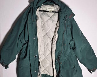 Vintage 90s Eddie Bauer Goose Down Sympatex Parka Jacket Waterproof Green XL