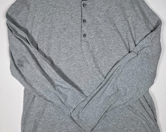 Vintage Perry Ellis America Henley-Shirt aus den 90er Jahren, Herren, Größe L, Grau, Lounge-Thermo-Stil, Y2K