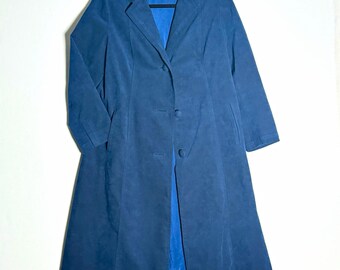 Vintage Cobalt Blue Textured Long Duster Overcoat Matrix Trench Coat Small
