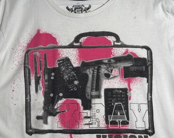 Y2K Grunge Urban Spirit Graphic Tee Stained Vintage Streetwear Mens L / boxy M
