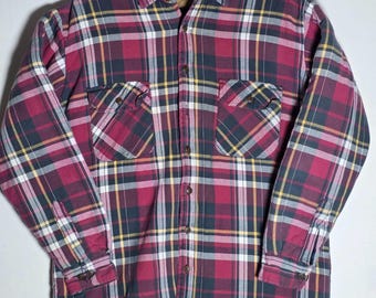 Vintage St Johns Bay Quilted Lined Heavy Flannel Shacket Red Plaid Large Tall