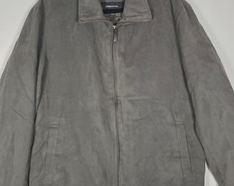 Vintage Claiborne Bomberjacke aus Wildlederimitat, Herren, Grau, Minimalistischer Arbeitsmantel