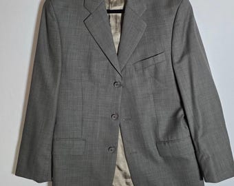 Vintage Kasper Gray Pure Wool 3-Button Suit Jacket Blazer Granola Sleek Workwear