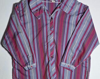 True Vintage 70s TAB Striped Wide Collar Disco Shirt Purple Pink 42