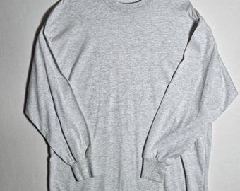Vintage 90s Hilltop Sportswear Made in USA Gray Heavyweight Blank LS Tee XL