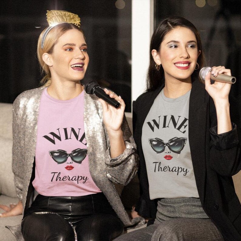 parties are best with friends and retro wine therapy tshirt with large cat eye sunglasses Wine Therapy Bella TShirt Retro Cat Eye Sunglasses Funny Wine Lover Tee Wine Mom Shirt Wine Gift for Her Vintage Wine Glamour Sunglasses Tee