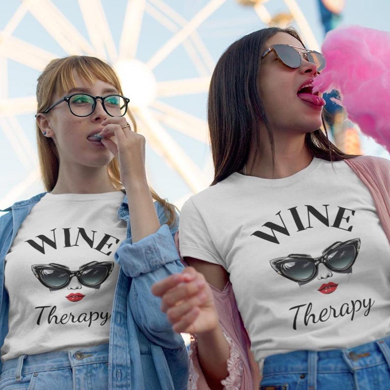 cotton candy and retro wine therapy tshirt with large cat eye sunglasses Wine Therapy Bella TShirt Retro Cat Eye Sunglasses Funny Wine Lover Tee Wine Mom Shirt Wine Gift for Her Vintage Wine Glamour Sunglasses Tee