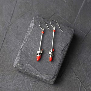 Red Resin Long Hook Earrings – Hypoallergenic Stainless Steel | Lightweight | Statement Jewelry | Gift for Her | Handmade Earrings
