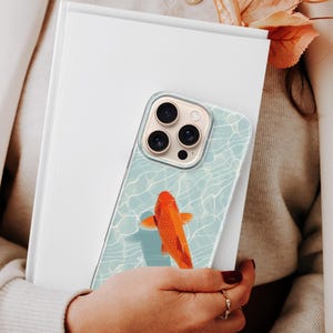 Koi Fish Phone Case, Summer Phone Cover, Japanese Aesthetic iPhone Cover, Minimal Water Art Case for iPhone 16 15 14 13 12 11 Pro Max Plus