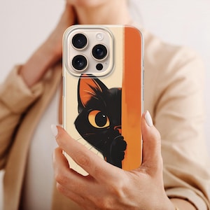 Black Cat Phone Case Aesthetic Cartoon Animal Phone Cover For iPhone 16 Pro Max 15 14 13 12 11 Samsung S25 Ultra S24 S23 S22