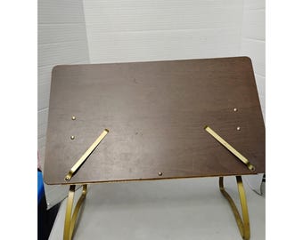 Vintage Tabletop Drafting Table Stand Brassy Faux Wood Gold Tone Display Adjust