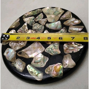 Vintage Abalone Shell Värmeplatta/Grundläggare Handgjord 20 cm Resin Lucite SE BILDER Svart