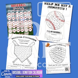 Baseball Fundraiser Calendar Canva Editable Template | Custom Baseball Fundraiser | Pick Date to Donate Canva Template Baseball Calendar |