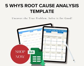 5 Whys Root Cause Analysis Excel Template: Problem Solving RCA Worksheet (Instant Download)