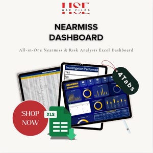 Nearmiss Incident Dashboard: Safety KPI Tracker Excel Template (Instant Download