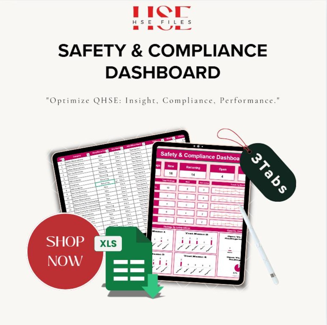 Safety Compliance Dashboard Excel Template: HSE Reporting Tool (digital ...