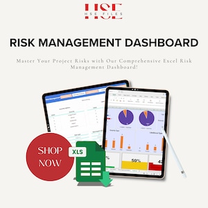 Risk Management Dashboard Excel Template | Project Risk Tracker | Editable Risk Assessment Matrix | KPI Dashboard Spreadsheet