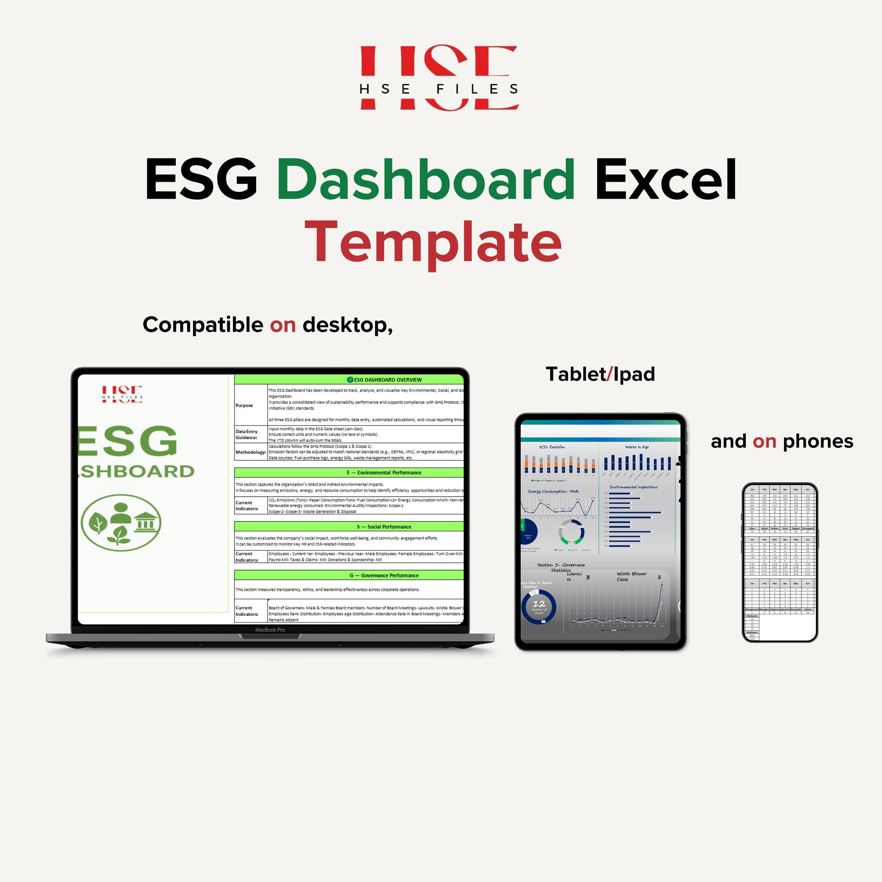 ESG Dashboard Excel Template | Environmental, Social & Governance KPI ...