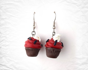Cupcake Earrings Chocolate Cherry / Chocolate Cupcake Earrings