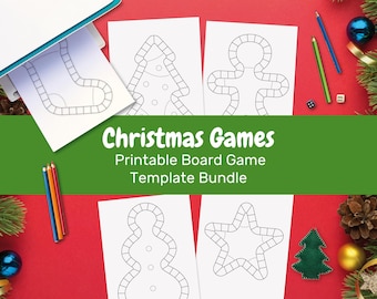 Christmas Games Printable Board Games Template Bundle for Xmas Party (PDF and PNG Download)