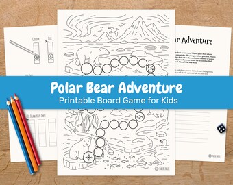 Polar Bear Adventure Printable Board Game for Kids – Arctic Animals Preschool Game, Digital Download
