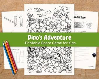 Dinosaur Board Game Printable for Kids – Preschool Jurassic Adventure Game Digital Download PDF PNG
