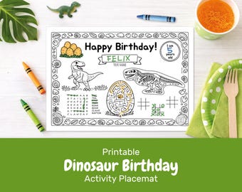 Dinosaur Birthday Activity Placemat Printable – 5 Dinosaur Coloring Sheets PDF and PNG