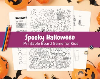 Halloween Spooky Trail Board Game, Printable Kids Activity (PDF and PNG Donwload)