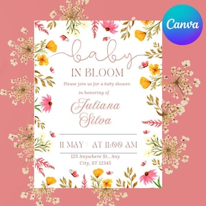 Baby in Bloom Invitation: Floral Baby Shower, Editable Template