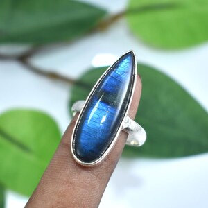Natural Teardrop Blue Fiery Labradorite Ring, Handmade Silver Ring, Boho Women Ring, Sterling Silver Ring, Wedding Gift Ring