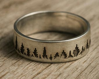 Anillo de plata de ley con diseño de bosque / Anillo rústico con forma de árbol