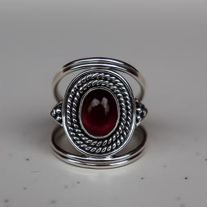 Handmade Garnet Ring for Women, Vintage Style Sterling Silver Statement Ring, January Birthstone Jewelry Gift, Boho Jewelry