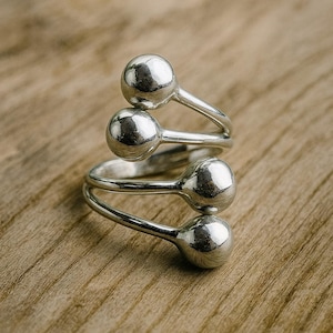 Sterling Silver Spiral Ball Ring, Adjustable Minimalist Jewelry