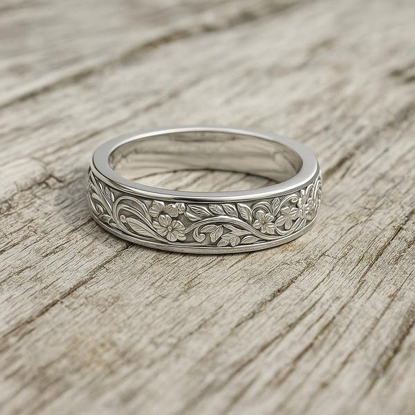 Blumen gravierte Sterling Silber Spinner Ring | Angst Relief