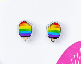 Gay Pride Earrings Studs | Rainbow Ice cream | Pride Jewelry | Gay Pride Gifts for Man and Women