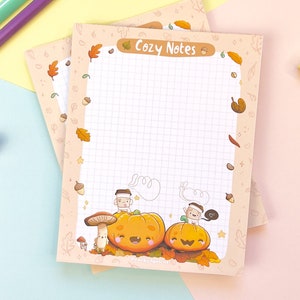 Pumpkin and Mushroom Notepad | Memo Pads | Cute Stationery Gifts | Kawaii Aesthetic | Cute Memo Pad | Pastel Desk Accessories