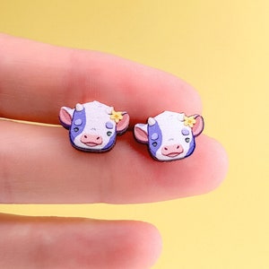 Purple Cow Earrings | Stud Earrings Hypoallergenic Titanium | Cute Farm Animal Summer Jewelry Gifts